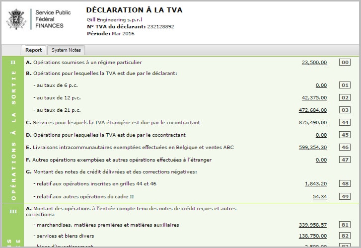 NetSuite Belgium TVA Declaration