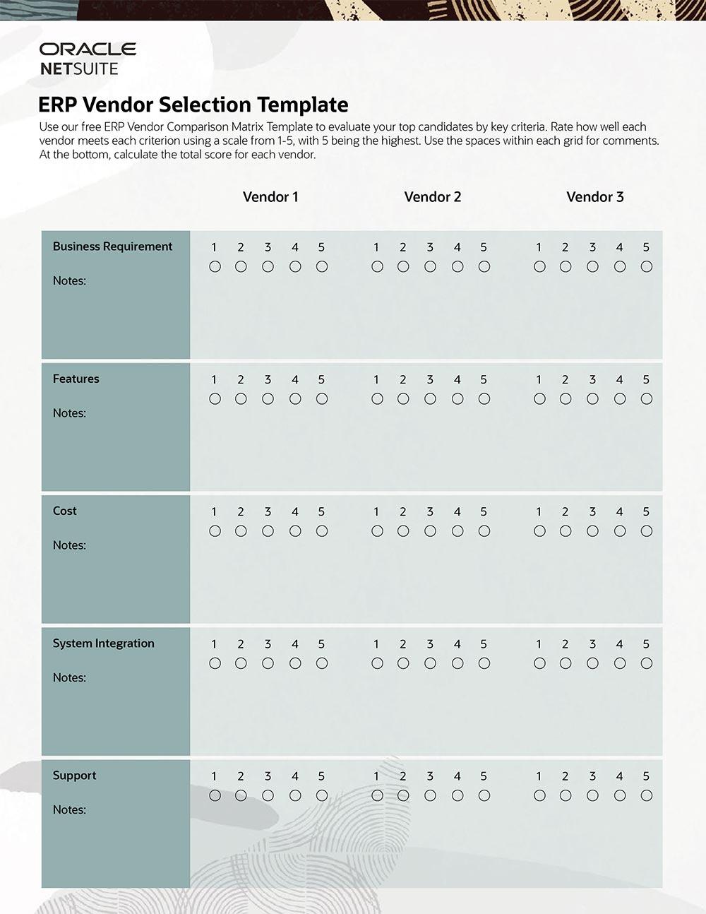 vendor selection template