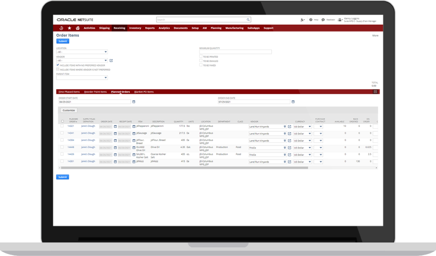 supply chain execution screenshot