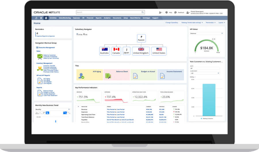 NetSuite global business management dashboard