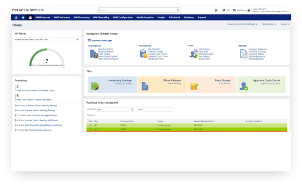 NetSuite WMS dashboard